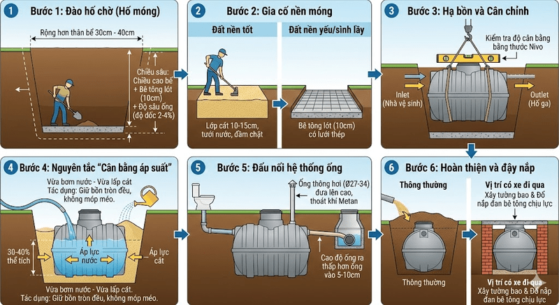 cách lắp đặt bể phốt bằng nhựa